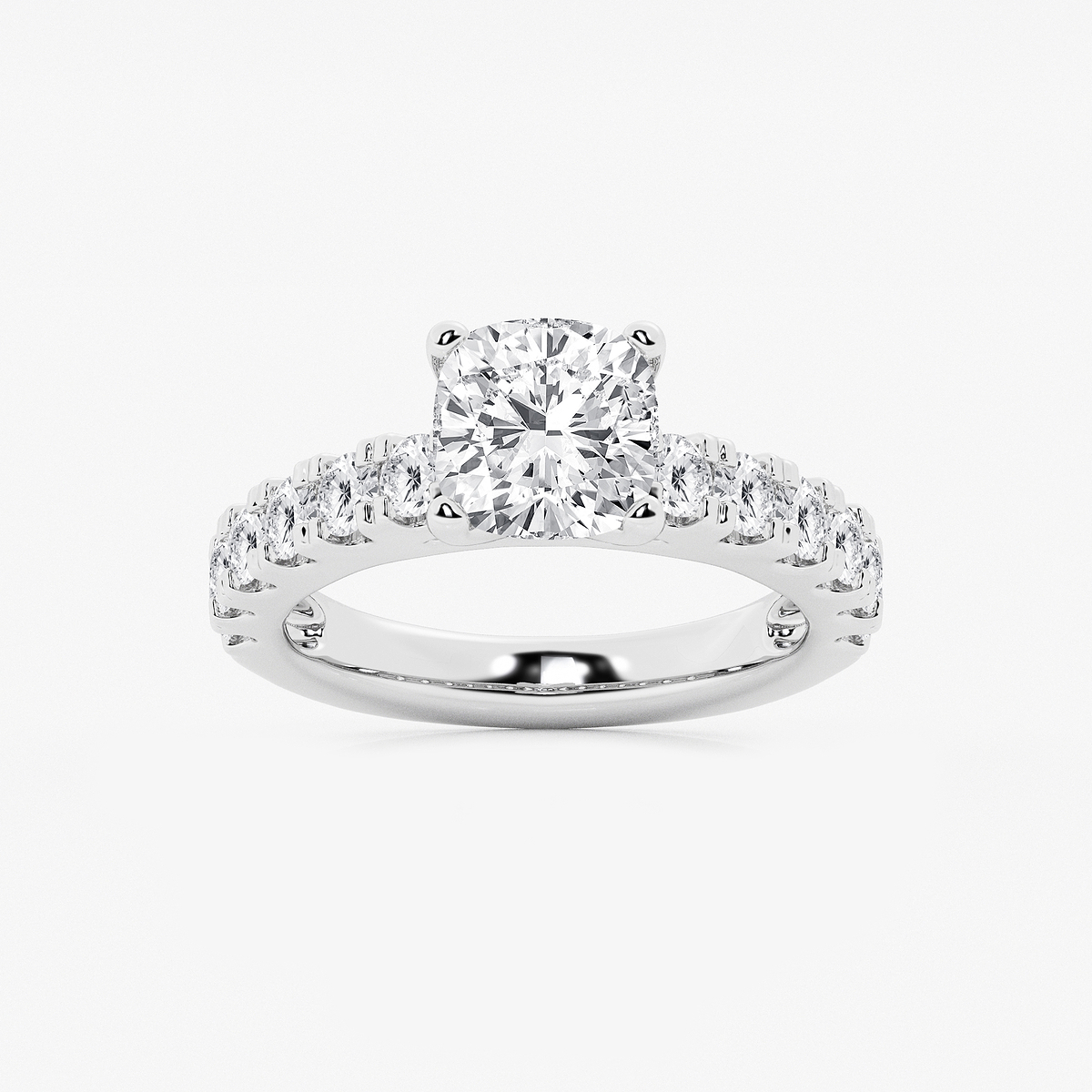3 1/2 ctw Cushion Lab Grown Diamond Engagement Ring with Split Prong Side Accents