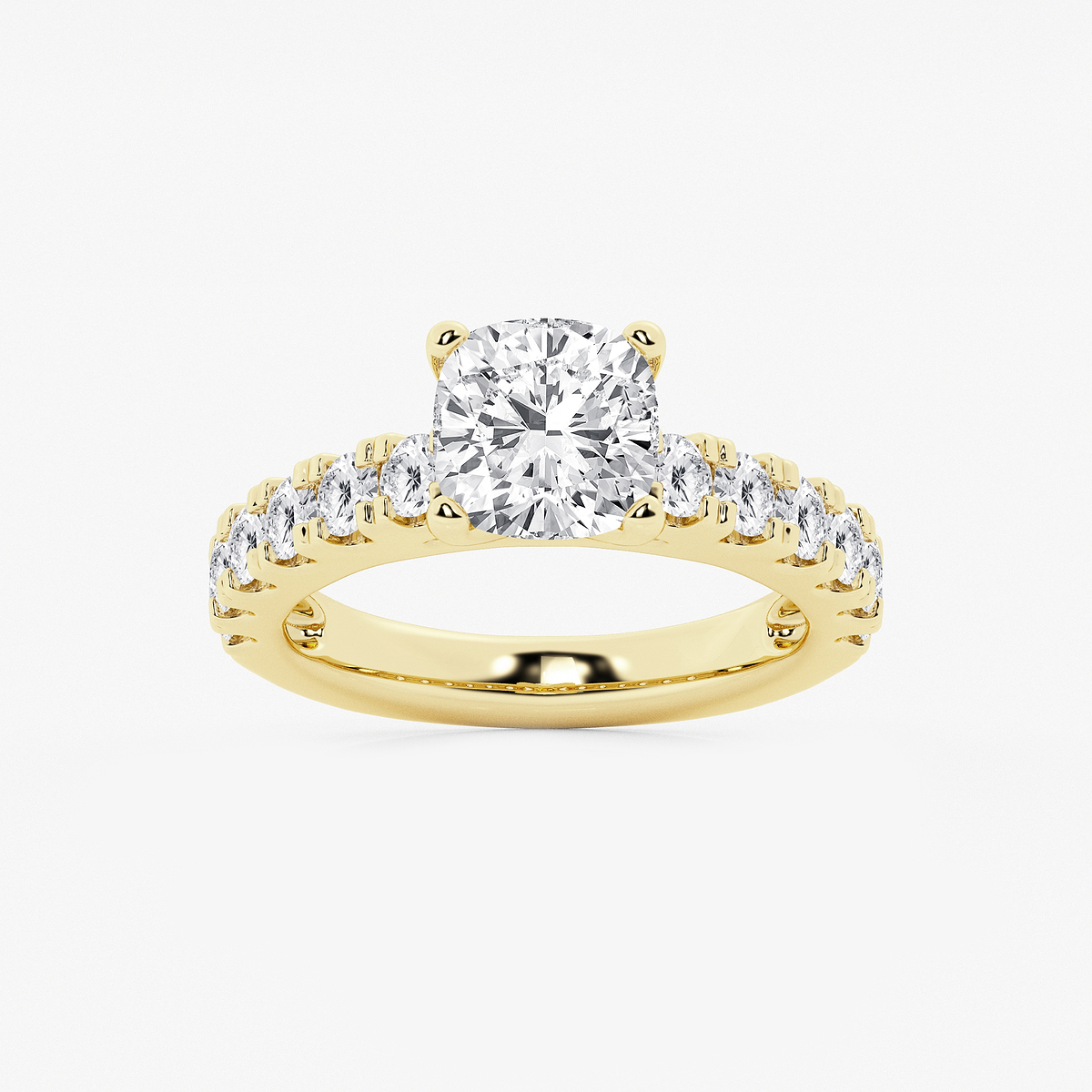 3 1/2 ctw Cushion Lab Grown Diamond Engagement Ring with Split Prong Side Accents