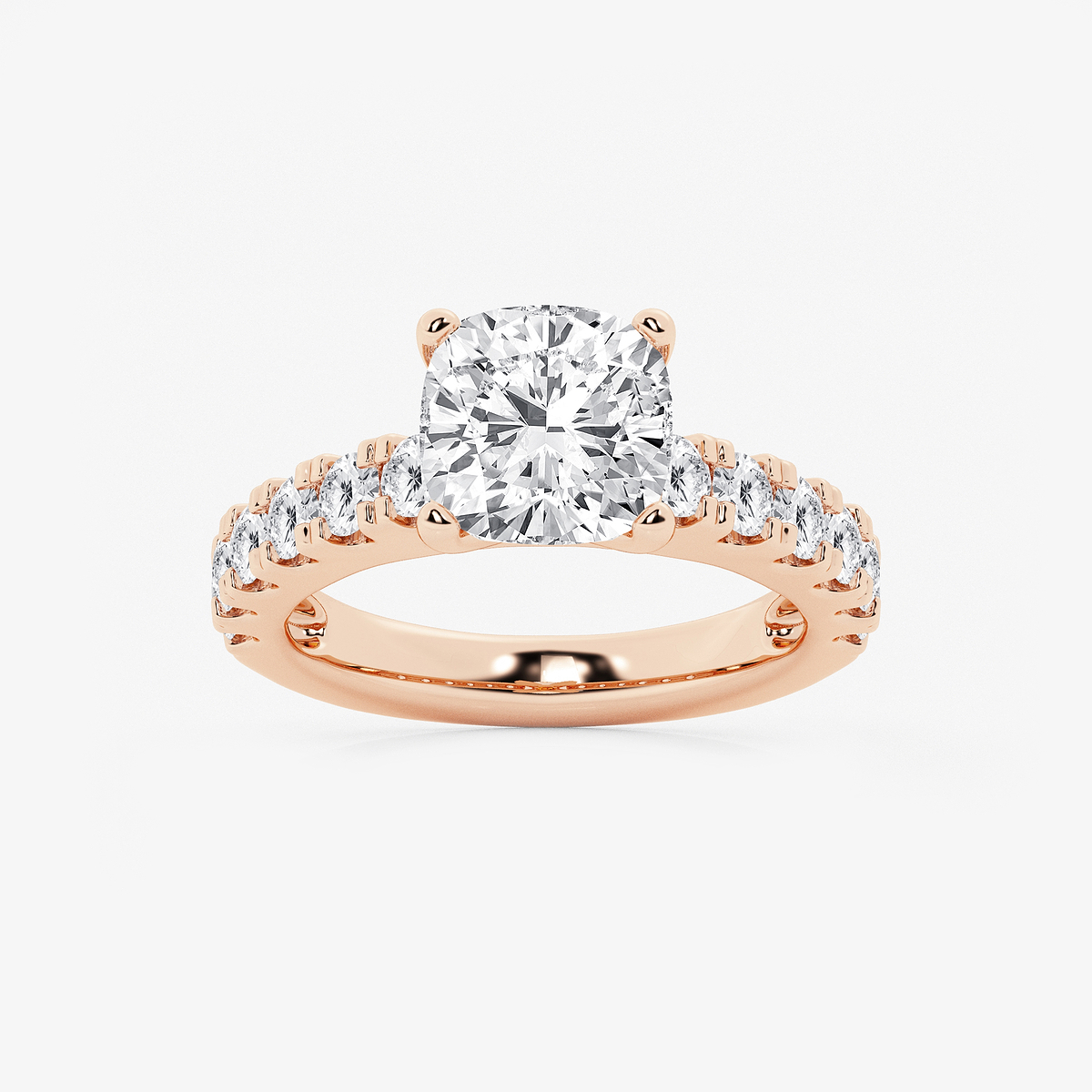 4 ctw Cushion Lab Grown Diamond Engagement Ring with Split Prong Side Accents