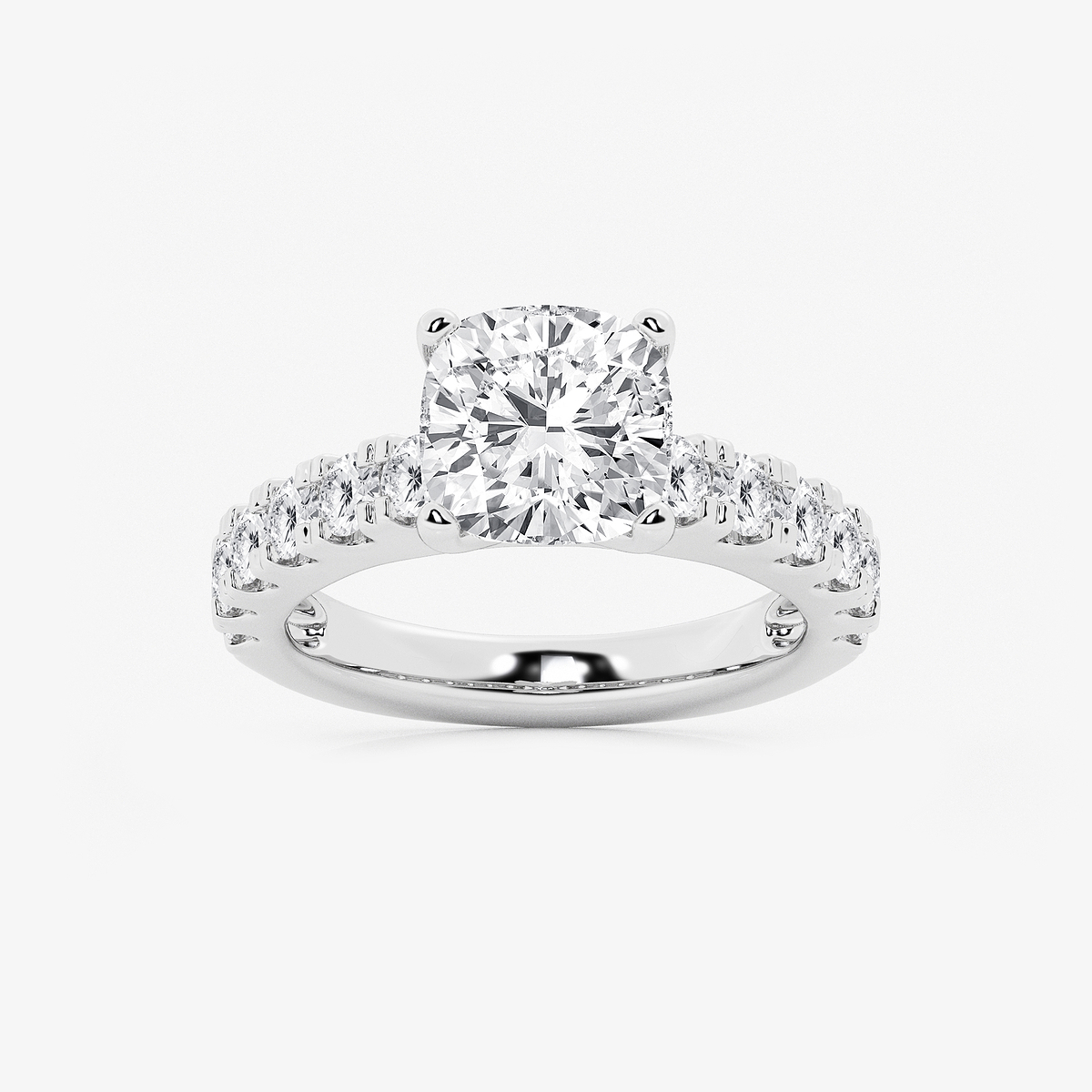 4 ctw Cushion Lab Grown Diamond Engagement Ring with Split Prong Side Accents