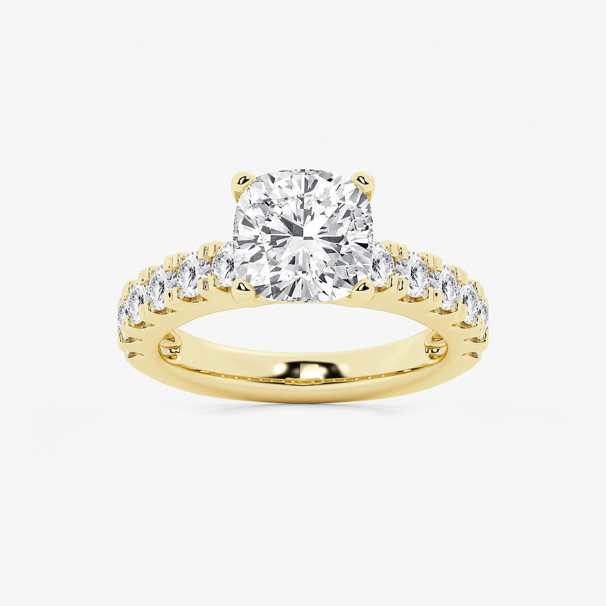 4 ctw Cushion Lab Grown Diamond Engagement Ring with Split Prong Side Accents