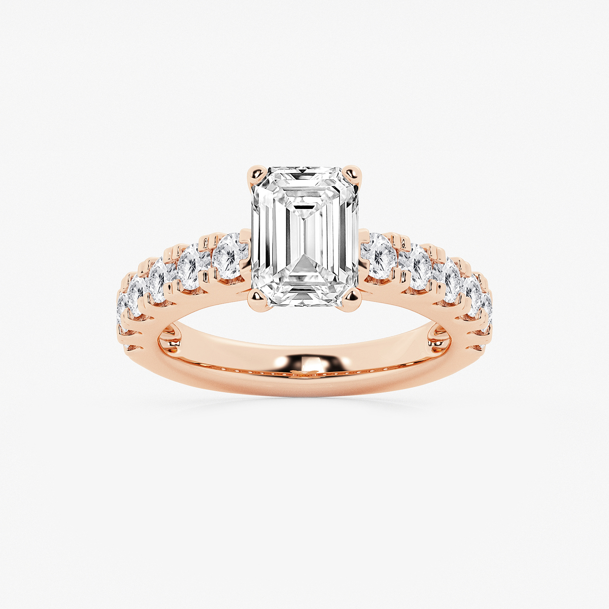 3 1/2 ctw Emerald Lab Grown Diamond Engagement Ring with Split Prong Side Accents