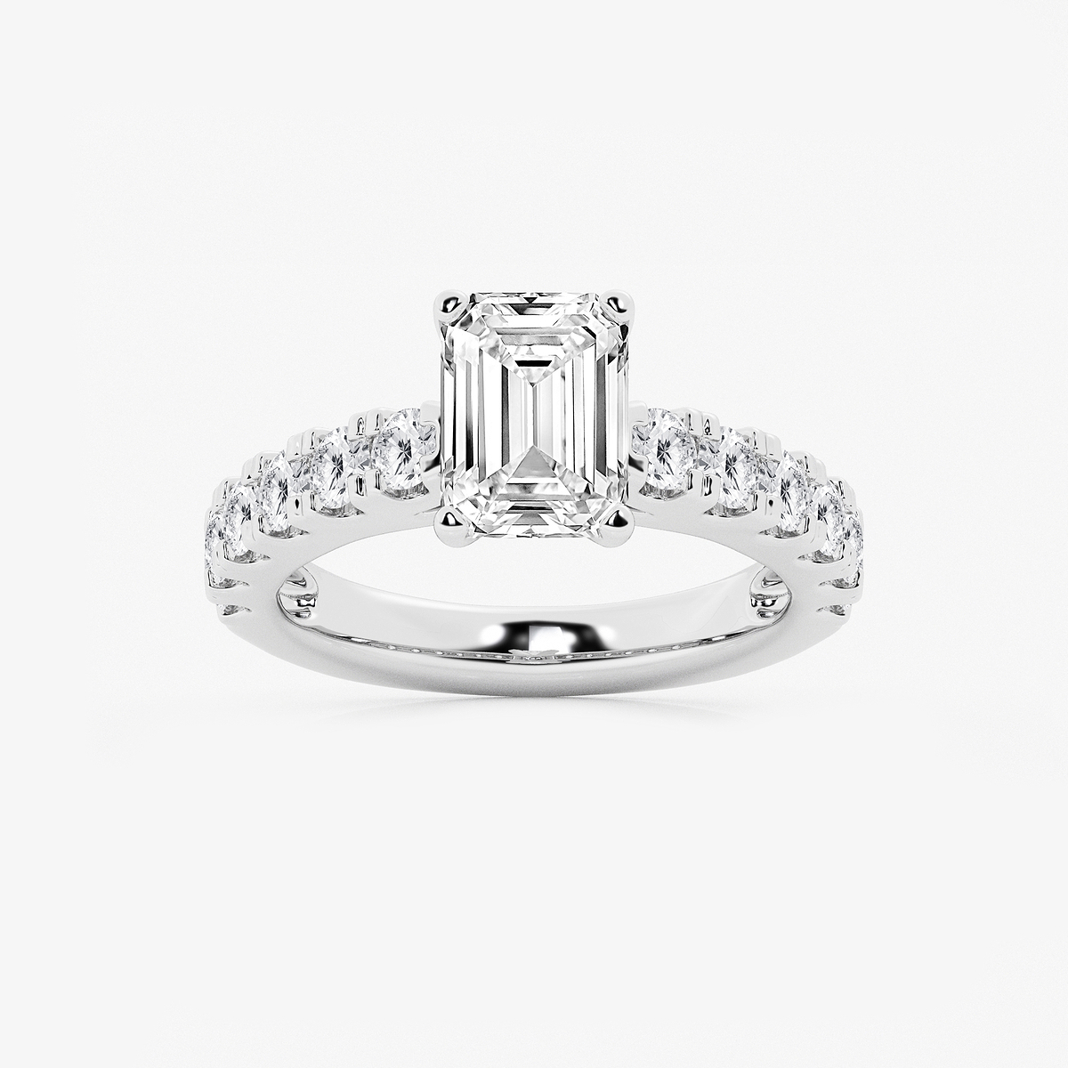 3 1/2 ctw Emerald Lab Grown Diamond Engagement Ring with Split Prong Side Accents