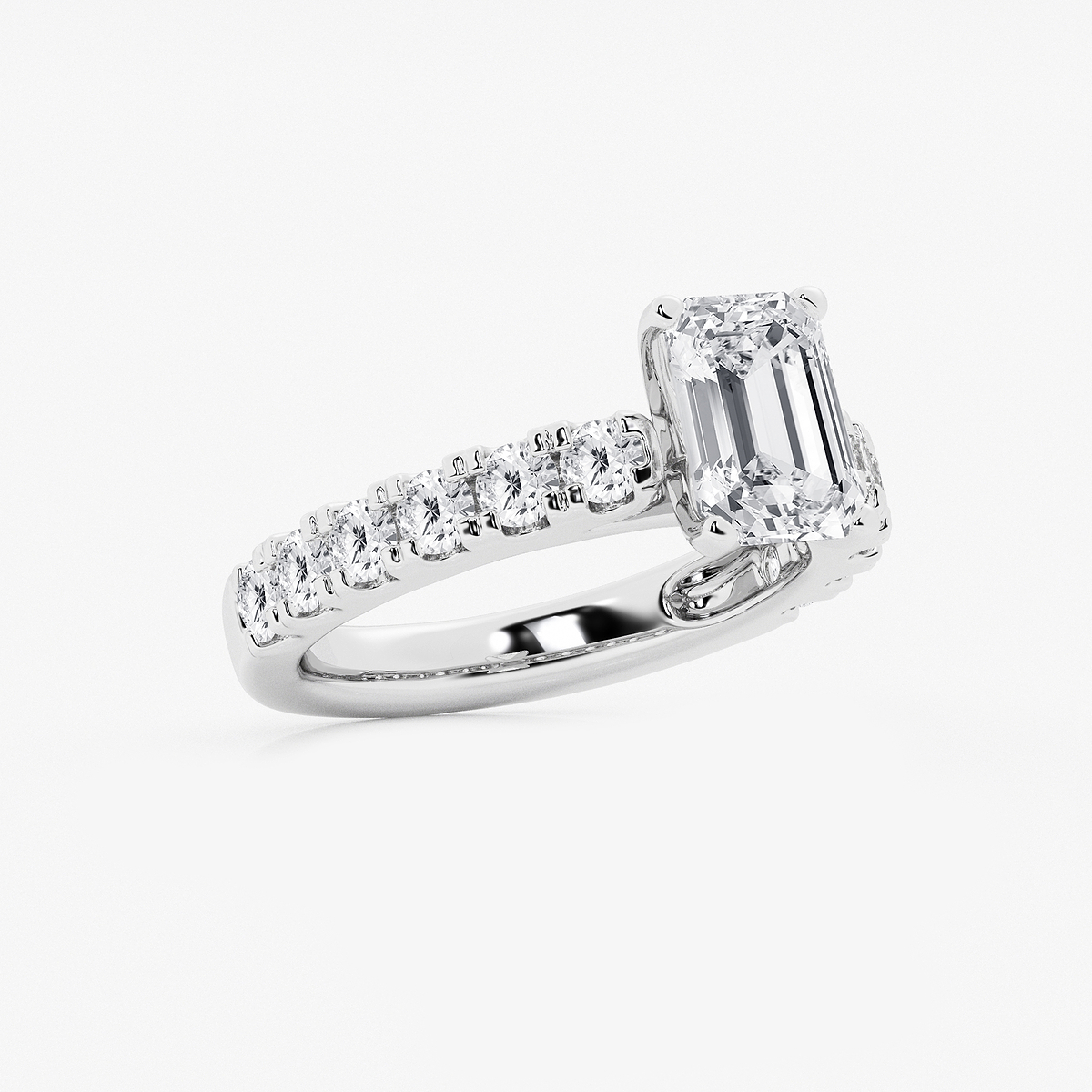 Additional Image 1 for  3 1/2 ctw Emerald Lab Grown Diamond Engagement Ring with Split Prong Side Accents