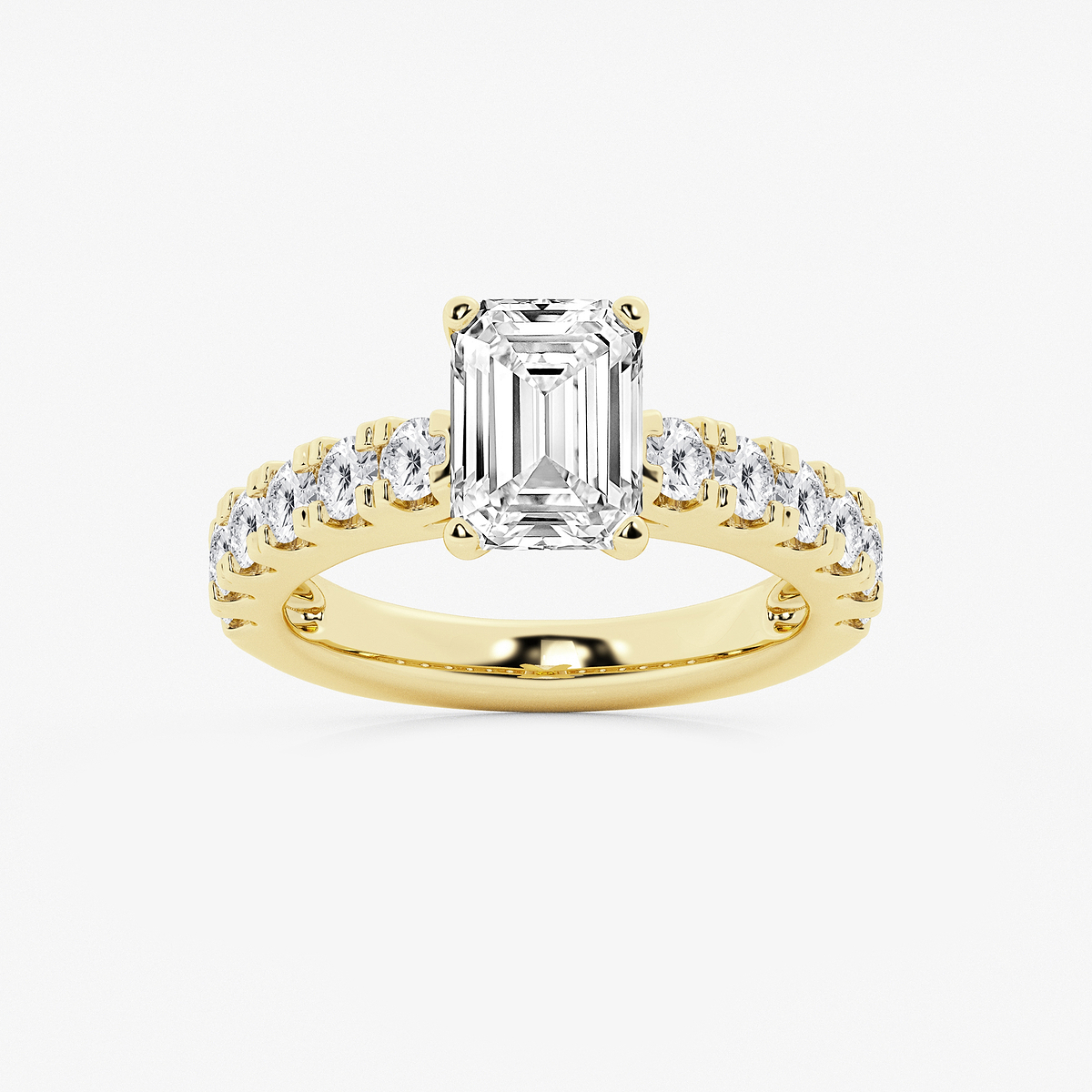 3 1/2 ctw Emerald Lab Grown Diamond Engagement Ring with Split Prong Side Accents