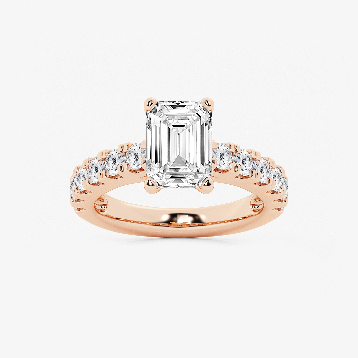 4 ctw Emerald Lab Grown Diamond Engagement Ring with Split Prong Side Accents