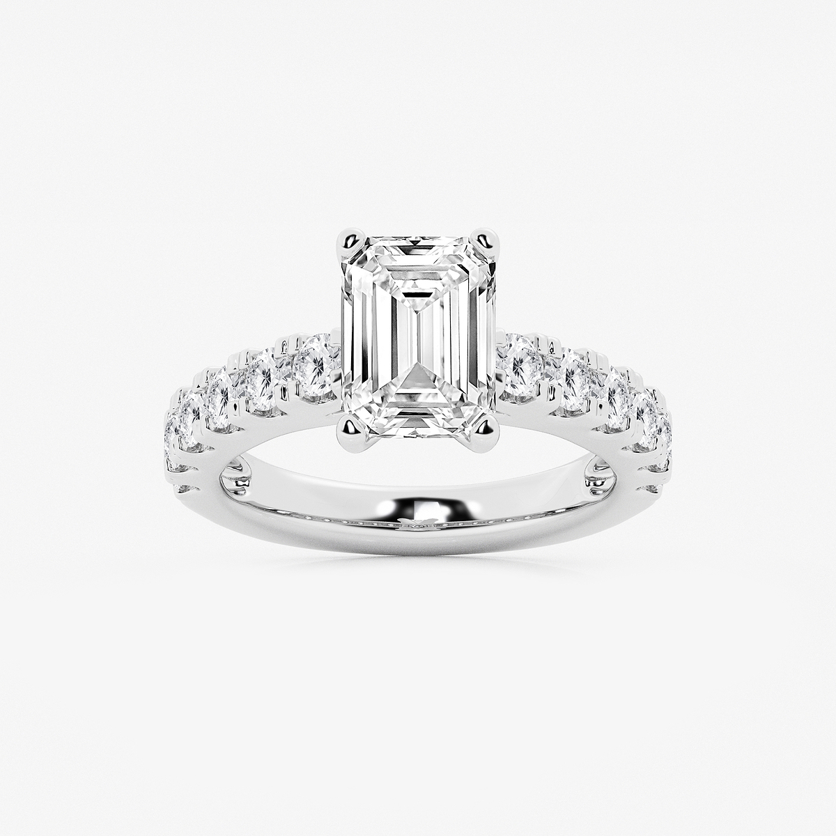 4 ctw Emerald Lab Grown Diamond Engagement Ring with Split Prong Side Accents
