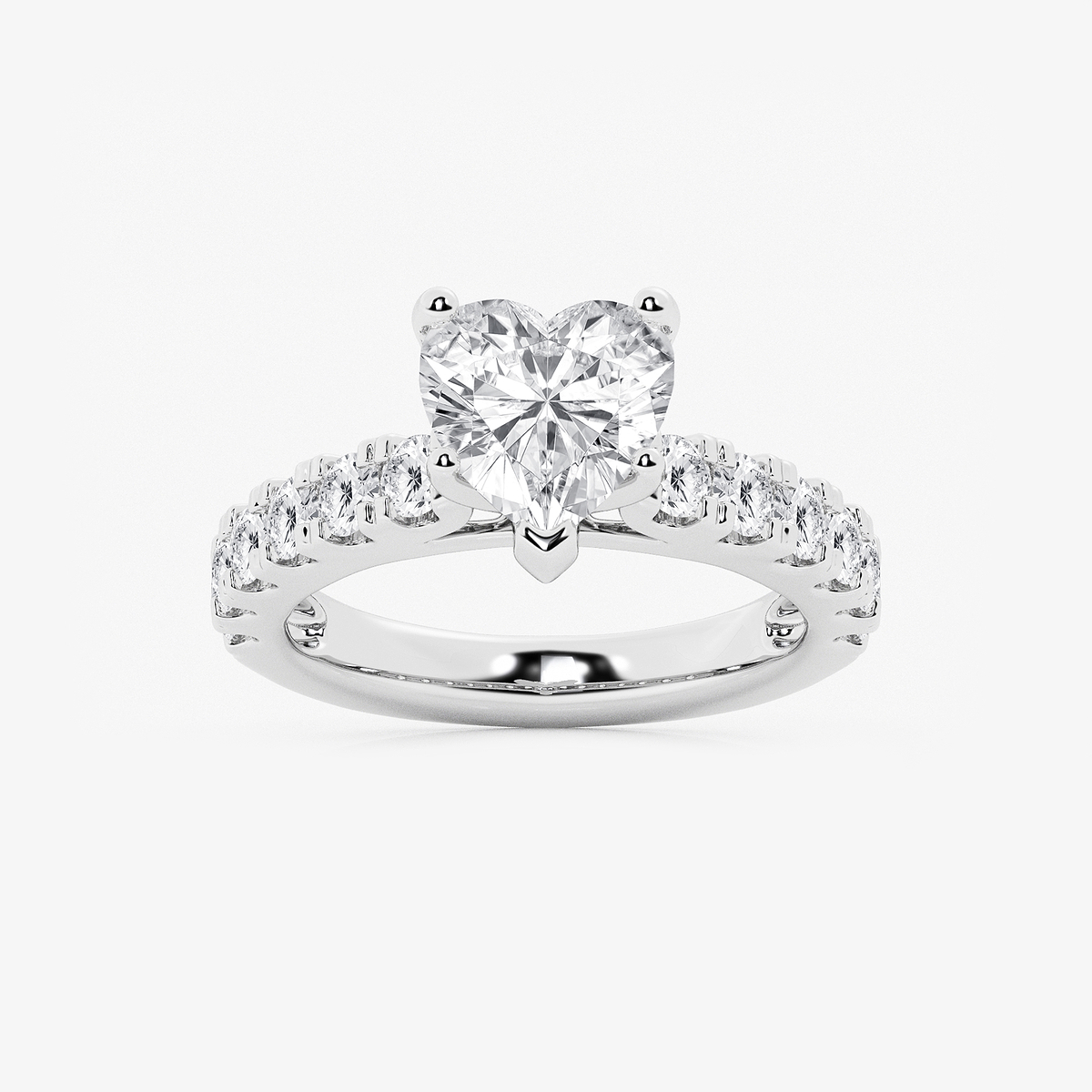 4 ctw Heart Lab Grown Diamond Engagement Ring with Split Prong Side Accents