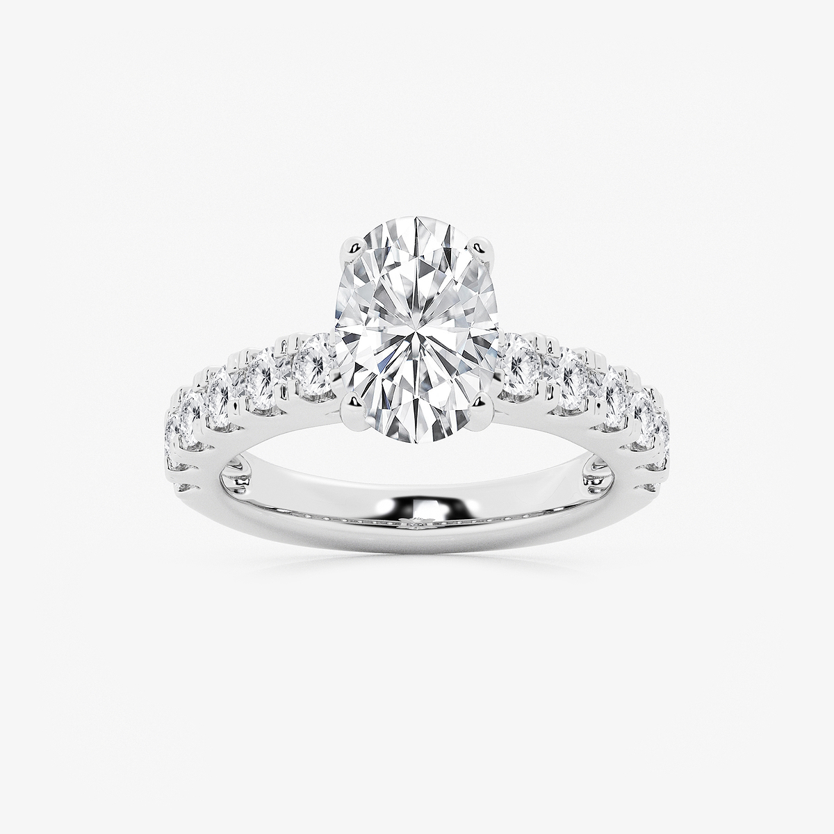 3 1/2 ctw Oval Lab Grown Diamond Engagement Ring with Split Prong Side Accents