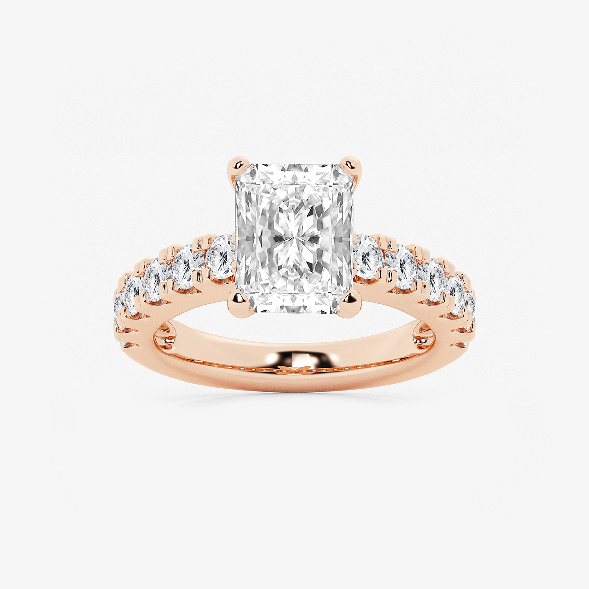 4 ctw Radiant Lab Grown Diamond Engagement Ring with Split Prong Side Accents