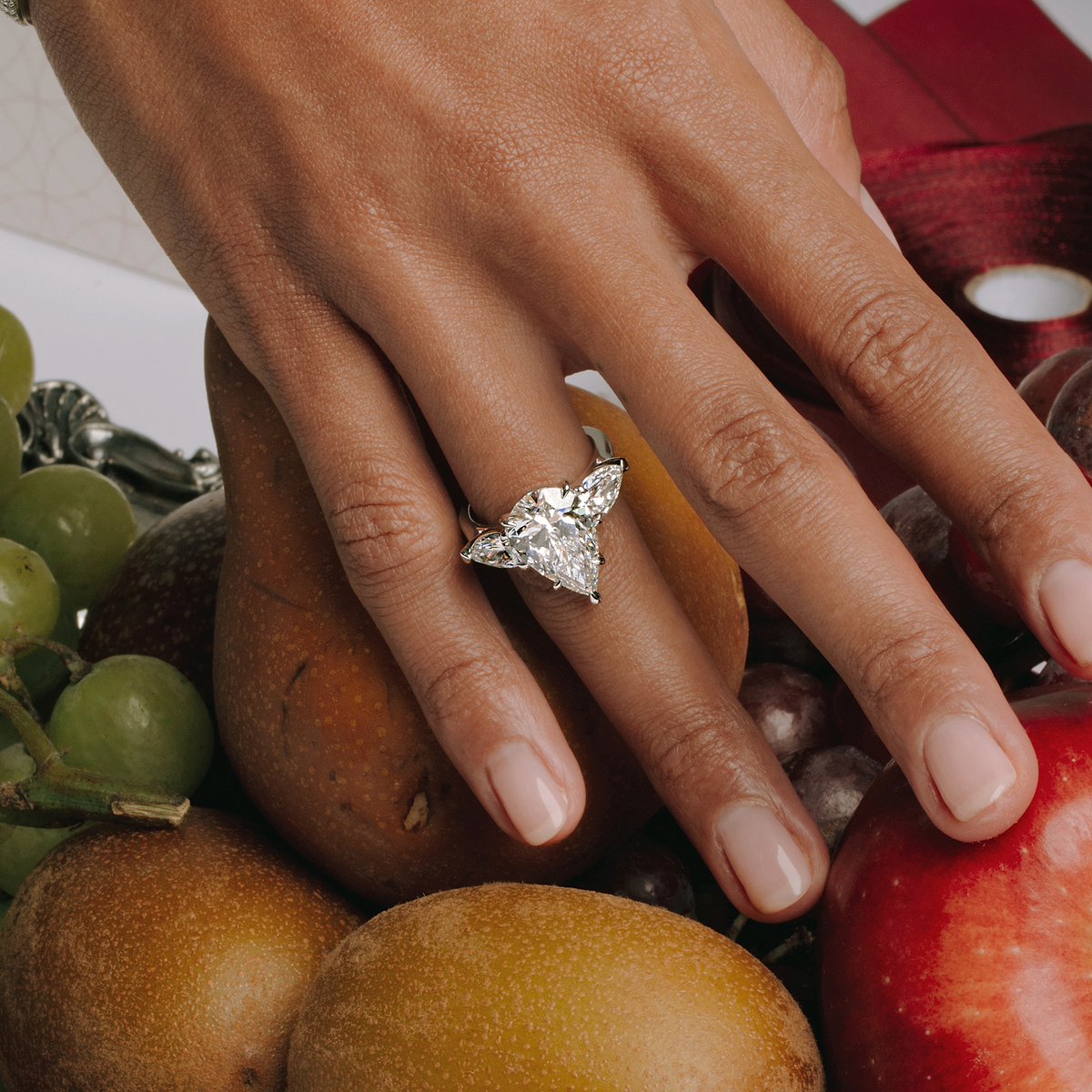 2 2/3 ctw Pear Lab Grown Diamond Engagement Ring with Pear Side Accents