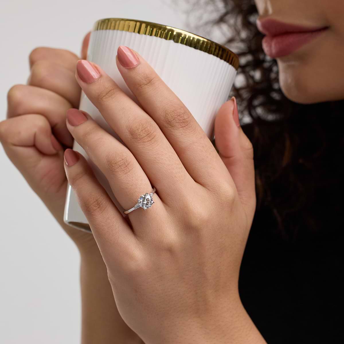 2 1/4 ctw Round Lab Grown Diamond Engagement Ring with Tapered Baguette Side Accents
