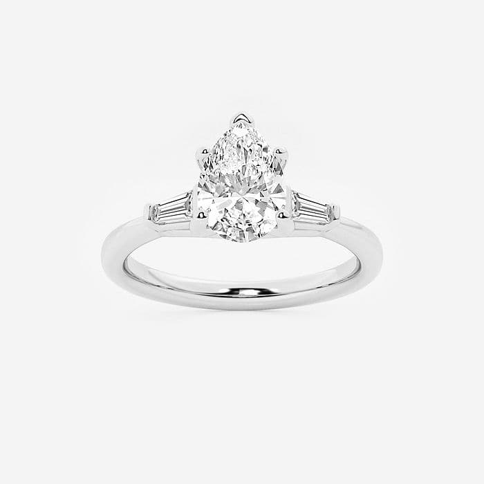 2 1/4 ctw Cushion Lab Grown Diamond Engagement Ring with Tapered Baguette Side Accents 14K White Gold, F,VS2