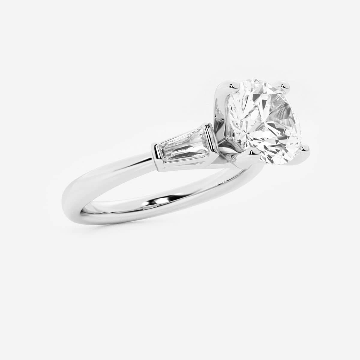 2 1/4 ctw Round Lab Grown Diamond Engagement Ring with Tapered Baguette Side Accents 14K White Gold, F, VS2