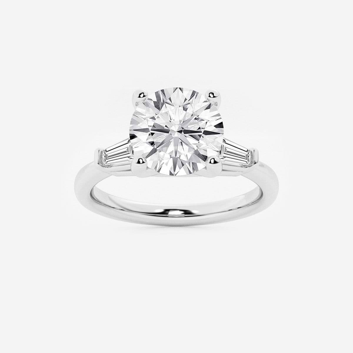 2 1/4 ctw Round Lab Grown Diamond Engagement Ring with Tapered Baguette Side Accents Platinum, FG, VS2+