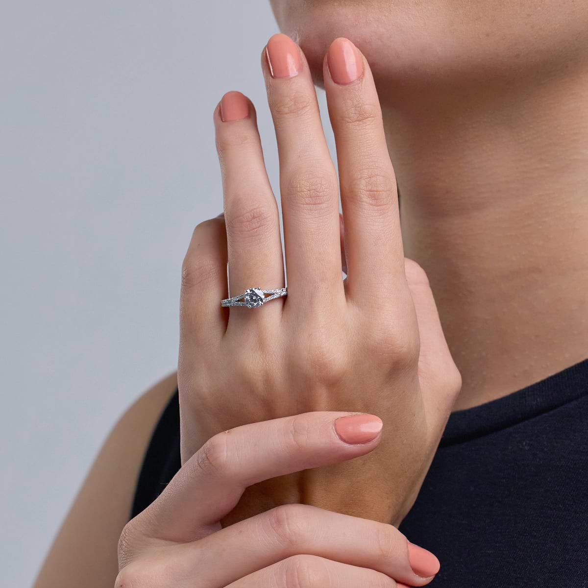 1 ctw Round Lab Grown Diamond Split Shank Engagement Ring