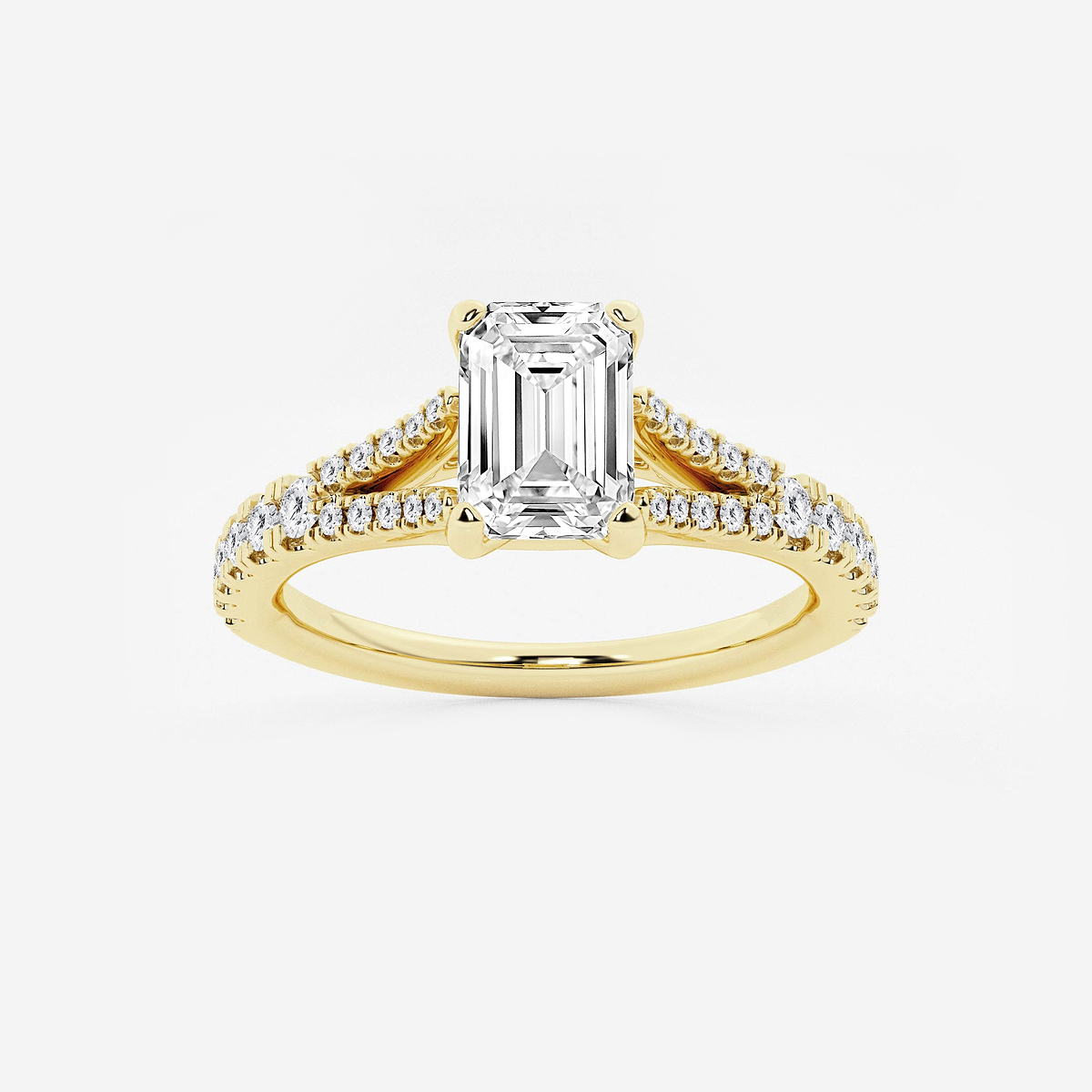 1 1/3 ctw Emerald Lab Grown Diamond Split Shank Engagement Ring 14K Yellow Gold, F, VS2