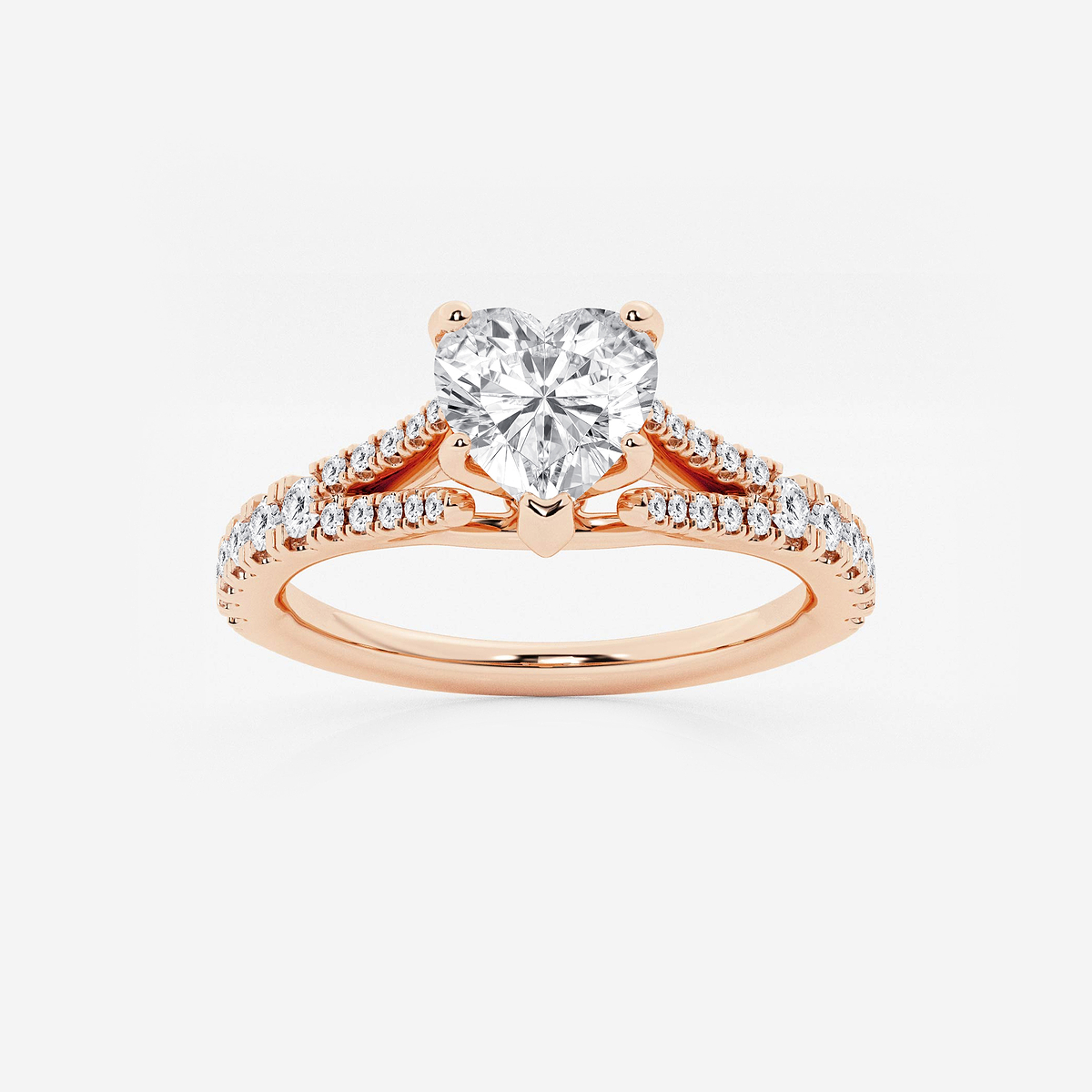 1 ctw Heart Lab Grown Diamond Split Shank Engagement Ring 14K Rose Gold, F, VS2
