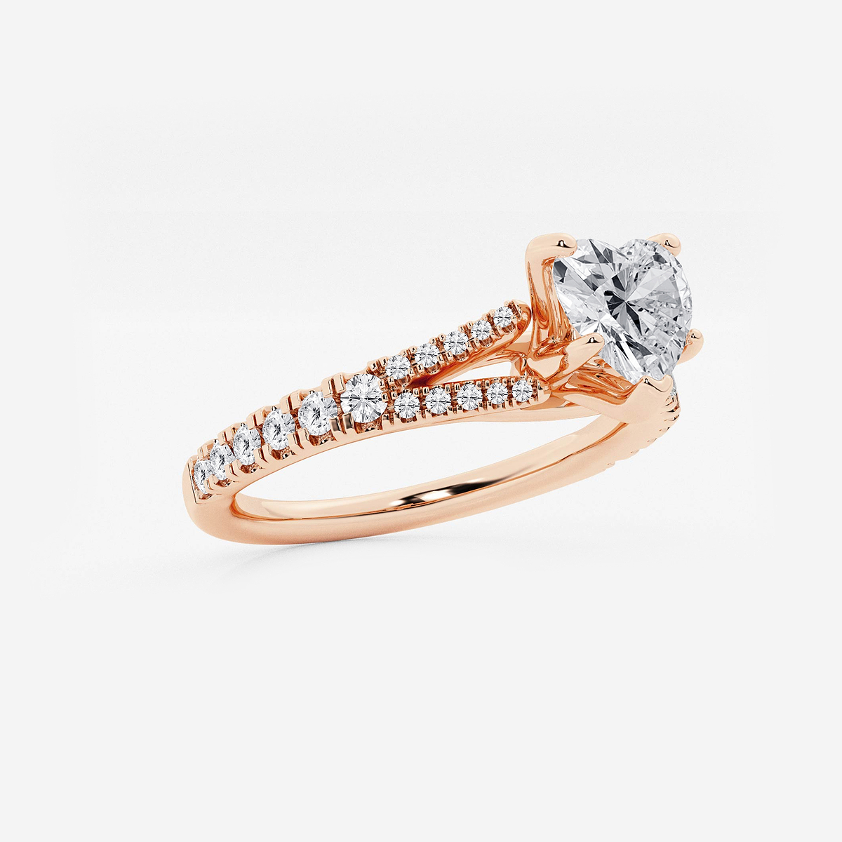 1 ctw Heart Lab Grown Diamond Split Shank Engagement Ring 14K Rose Gold, F, VS2