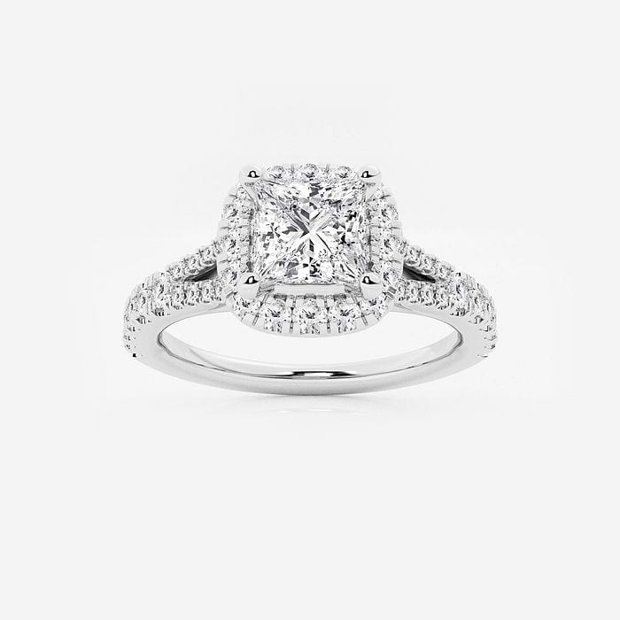 2 ctw Cushion Lab Grown Diamond Low Setting Solitaire Engagement Ring 14K White Gold, E, VS1