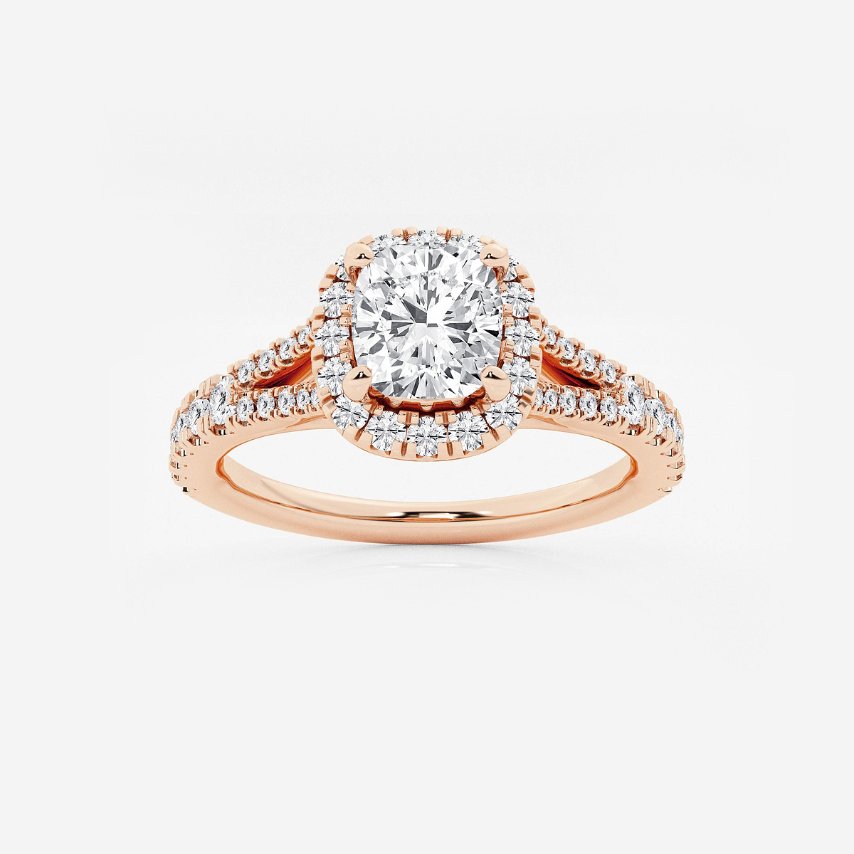 1 1/2 ctw Cushion Lab Grown Diamond Split Shank Halo Engagement Ring