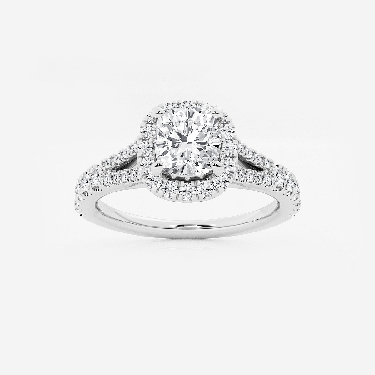 1 1/2 ctw Cushion Lab Grown Diamond Split Shank Halo Engagement Ring