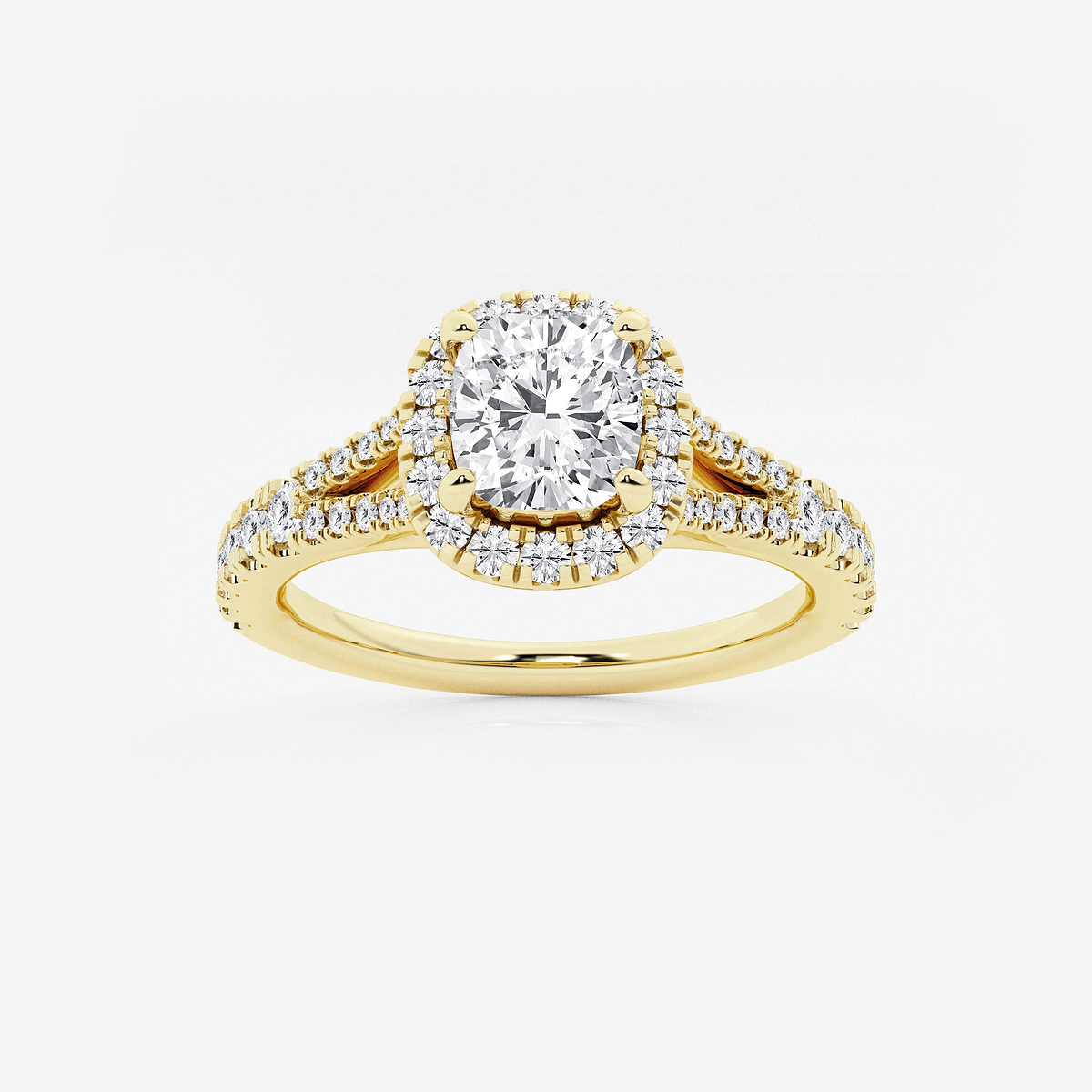 1 1/2 ctw Cushion Lab Grown Diamond Split Shank Halo Engagement Ring