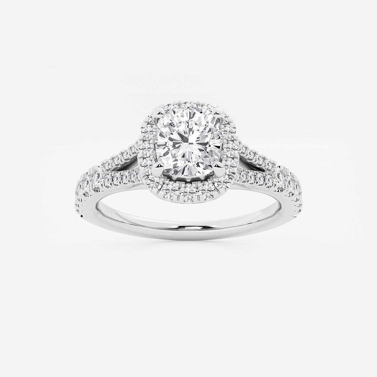 1 1/2 ctw Cushion Lab Grown Diamond Split Shank Halo Engagement Ring