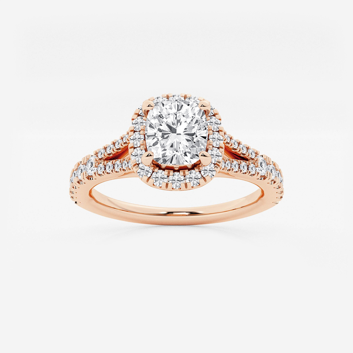 1 1/5 ctw Cushion Lab Grown Diamond Split Shank Halo Engagement Ring