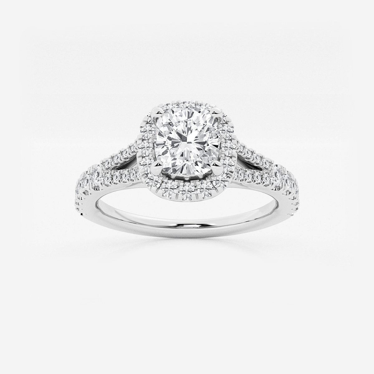 1 1/5 ctw Cushion Lab Grown Diamond Split Shank Halo Engagement Ring