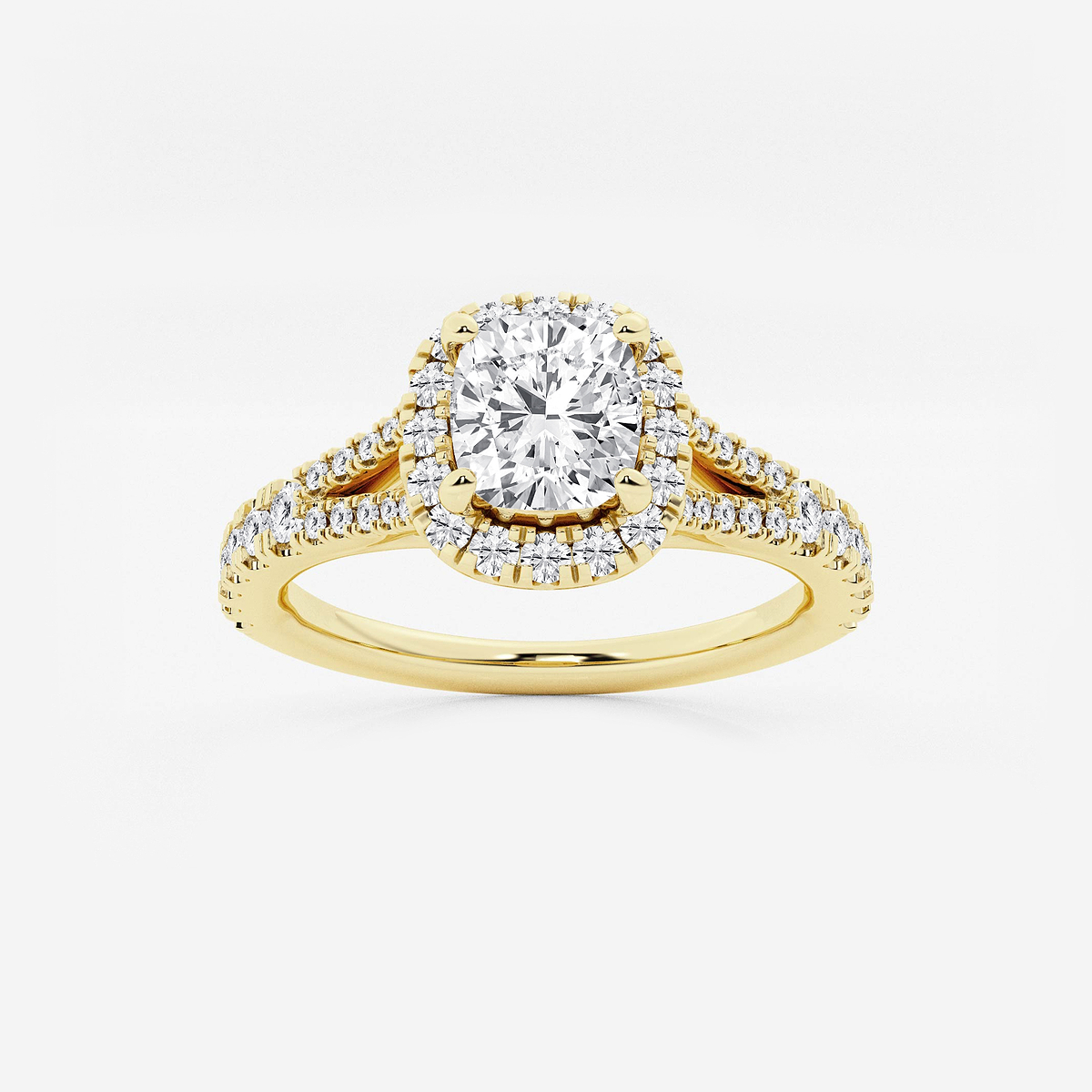 1 1/5 ctw Cushion Lab Grown Diamond Split Shank Halo Engagement Ring