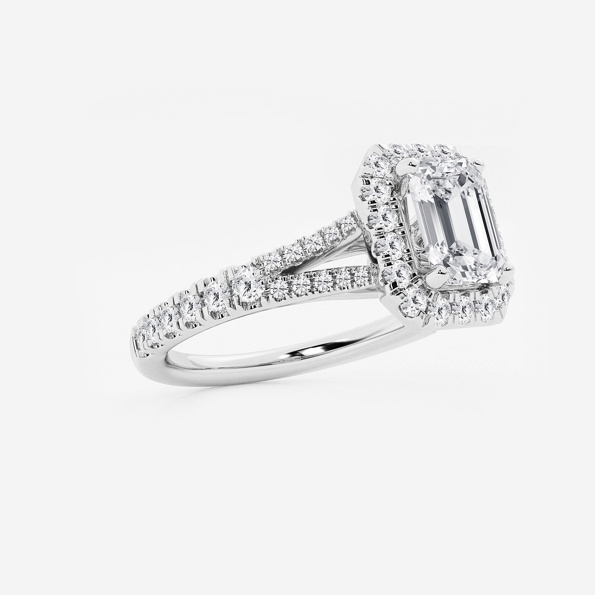 Additional Image 1 for  1 1/2 ctw Emerald Lab Grown Diamond Split Shank Halo Engagement Ring