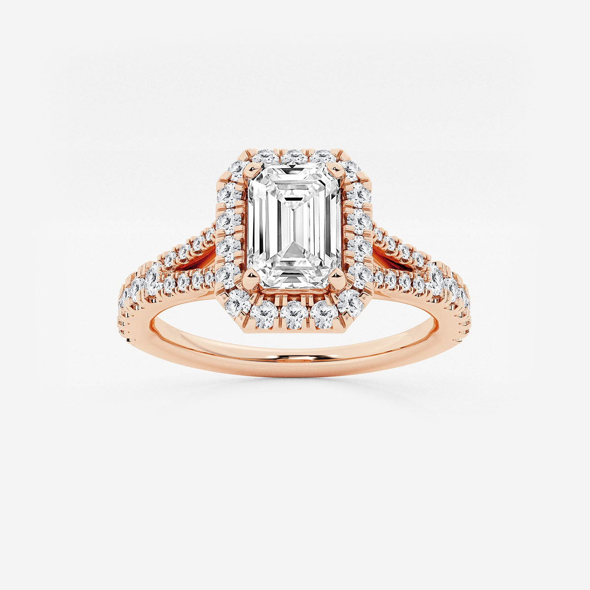 1 1/5 ctw Emerald Lab Grown Diamond Split Shank Halo Engagement Ring