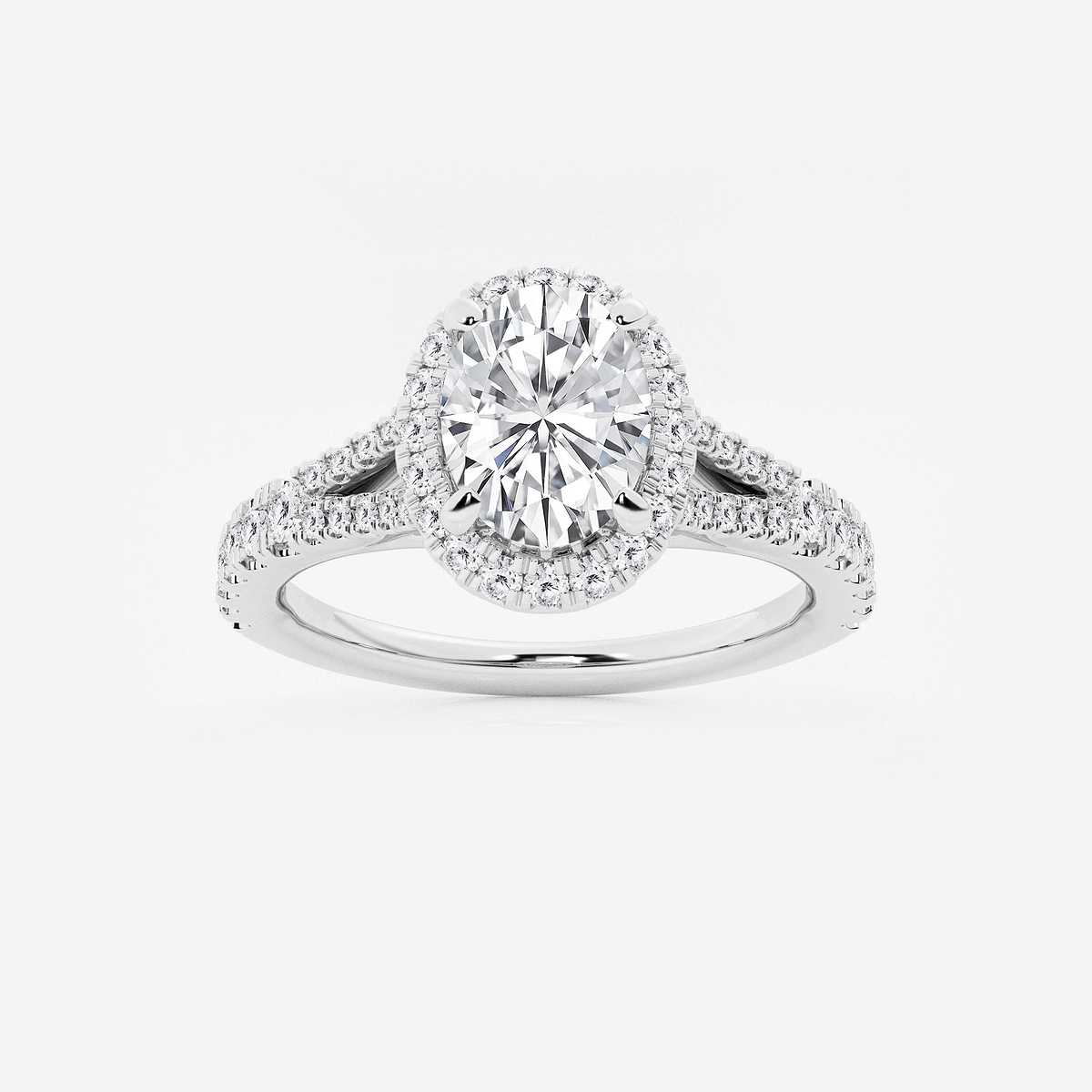 1 1/2 ctw Oval Lab Grown Diamond Split Shank Halo Engagement Ring
