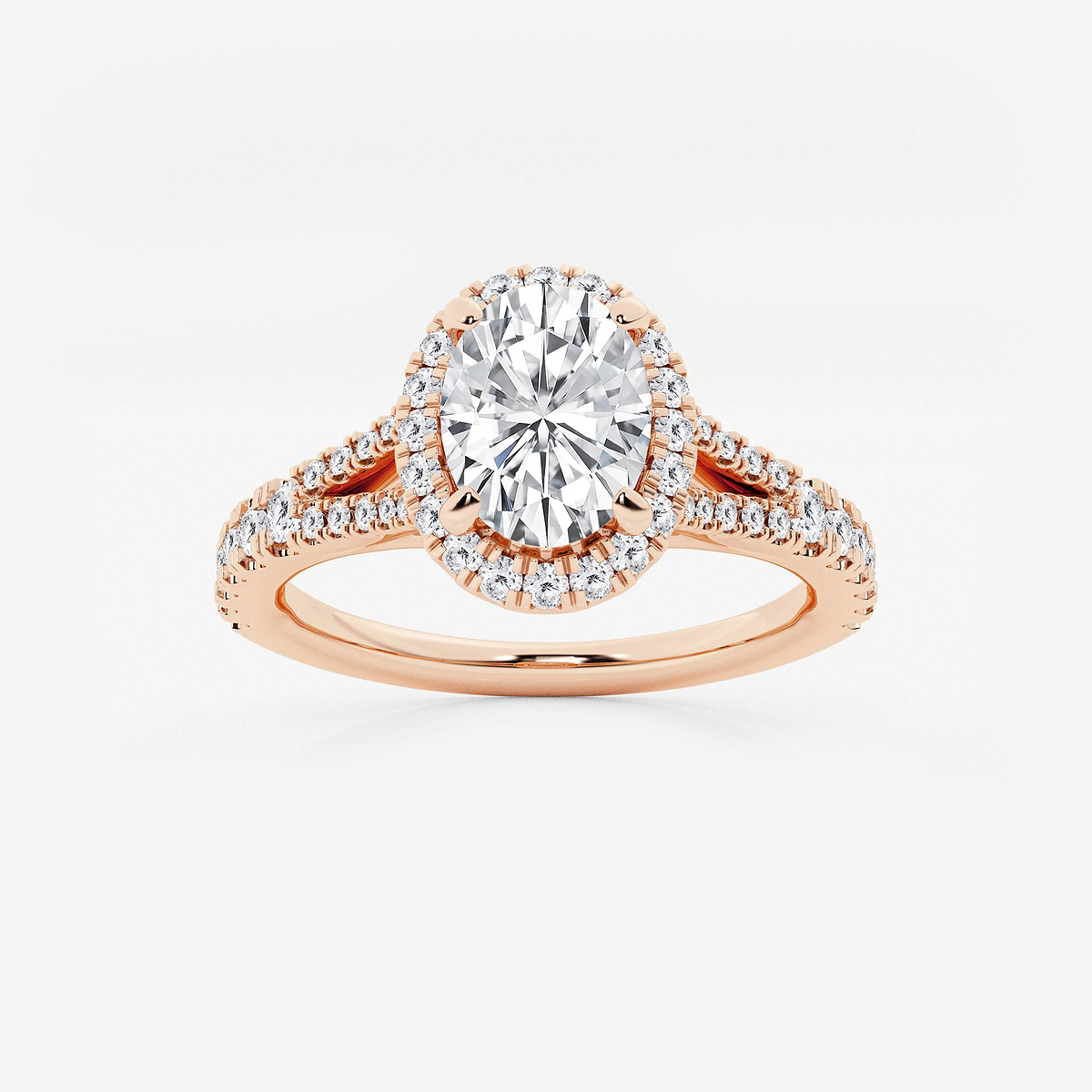 1 1/2 ctw Oval Lab Grown Diamond Split Shank Halo Engagement Ring