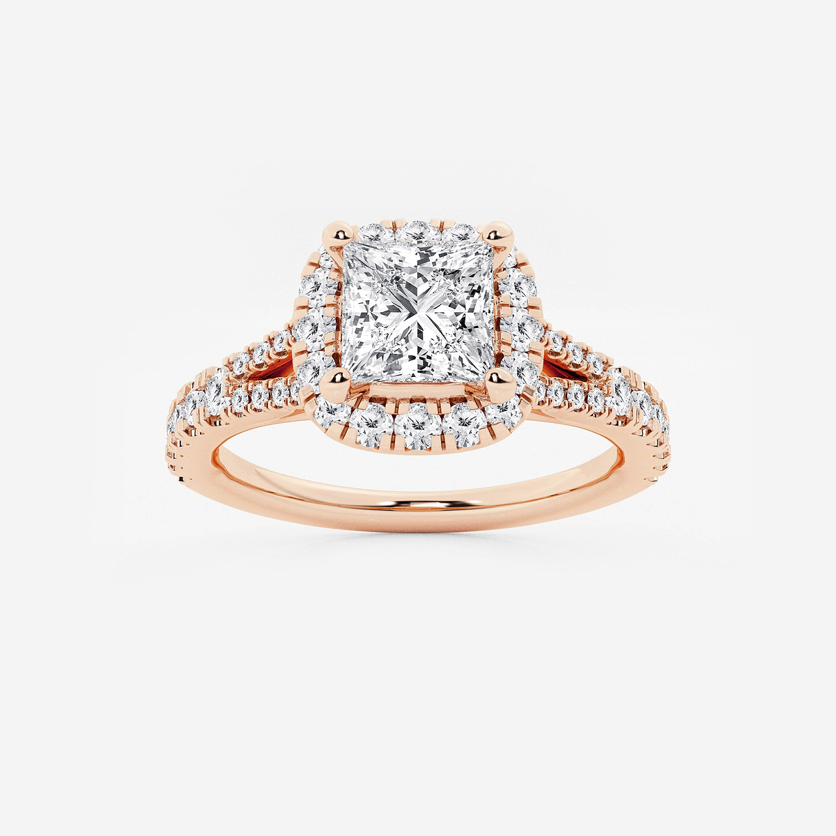 1 1/2 ctw Princess Lab Grown Diamond Split Shank Halo Engagement Ring