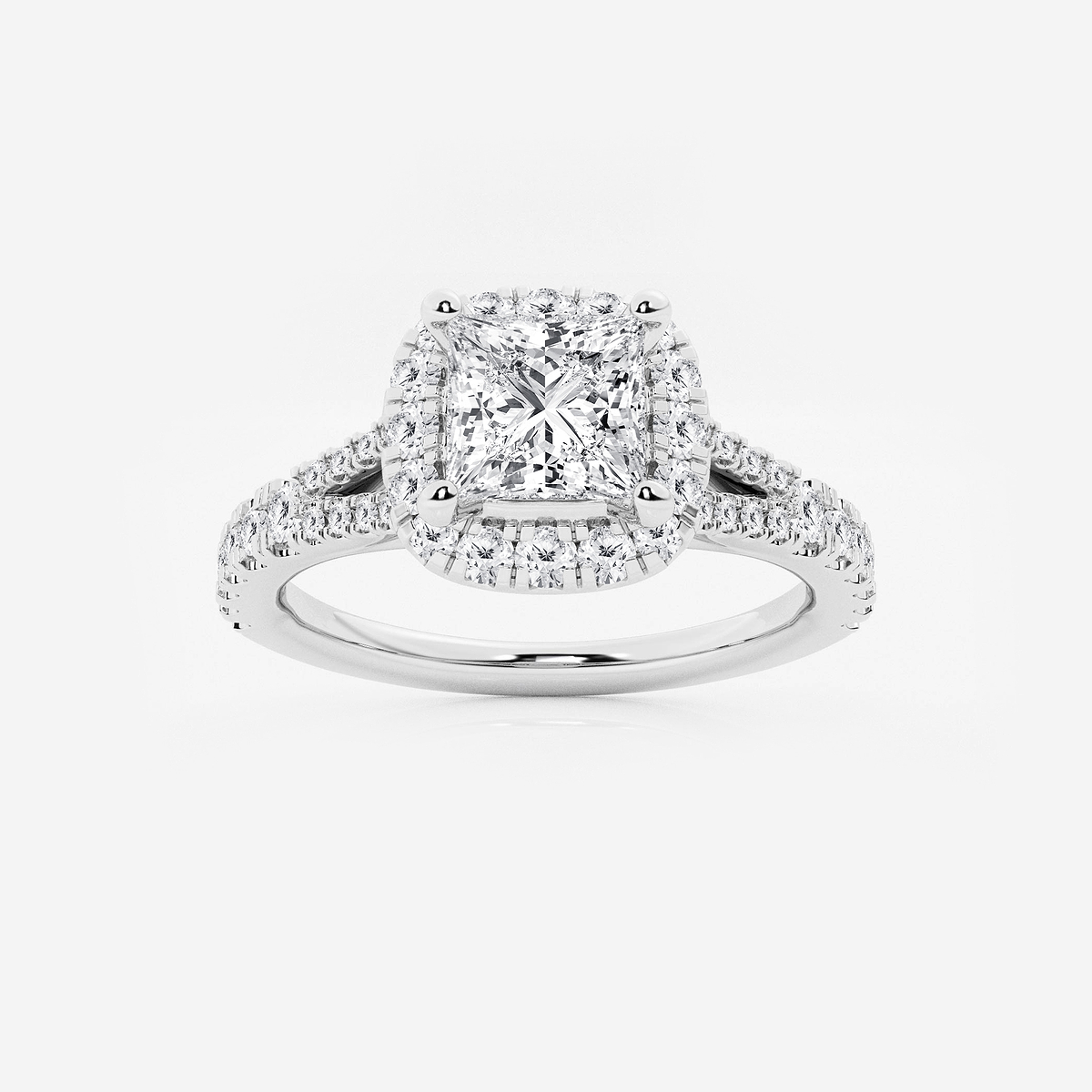 1 1/2 ctw Princess Lab Grown Diamond Split Shank Halo Engagement Ring