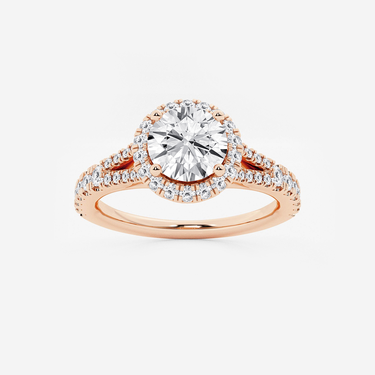 1 1/2 ctw Round Lab Grown Diamond Split Shank Halo Engagement Ring