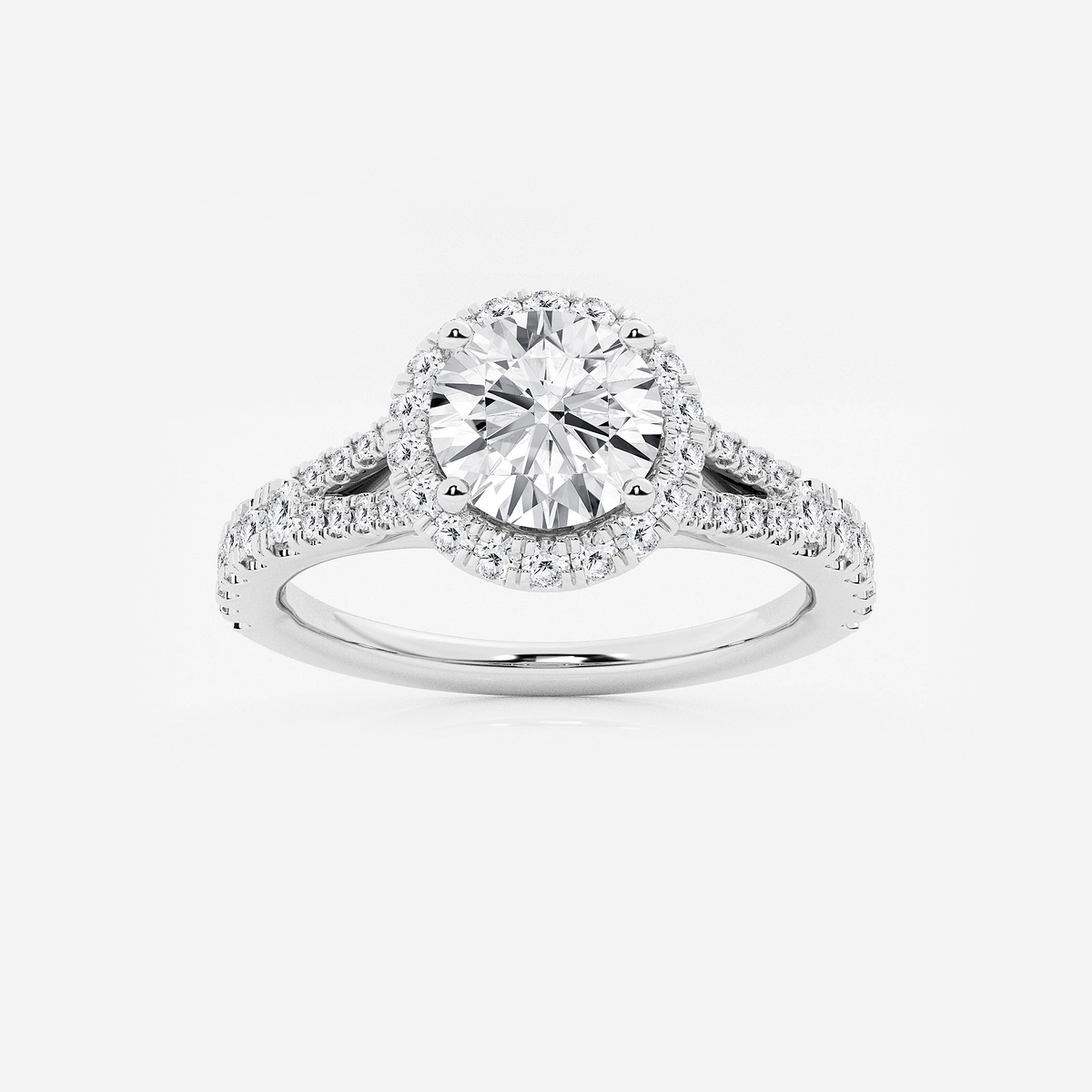1 1/2 ctw Round Lab Grown Diamond Split Shank Halo Engagement Ring