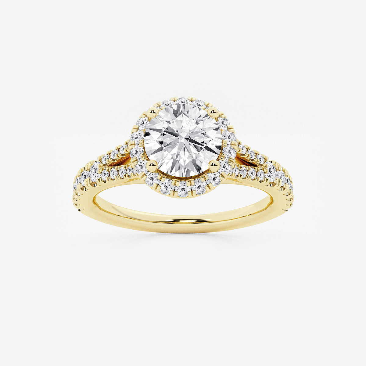 1 1/2 ctw Round Lab Grown Diamond Split Shank Halo Engagement Ring