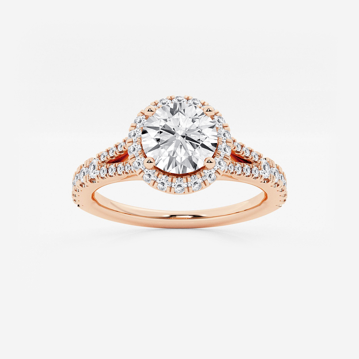 1 1/5 ctw Round Lab Grown Diamond Split Shank Halo Engagement Ring