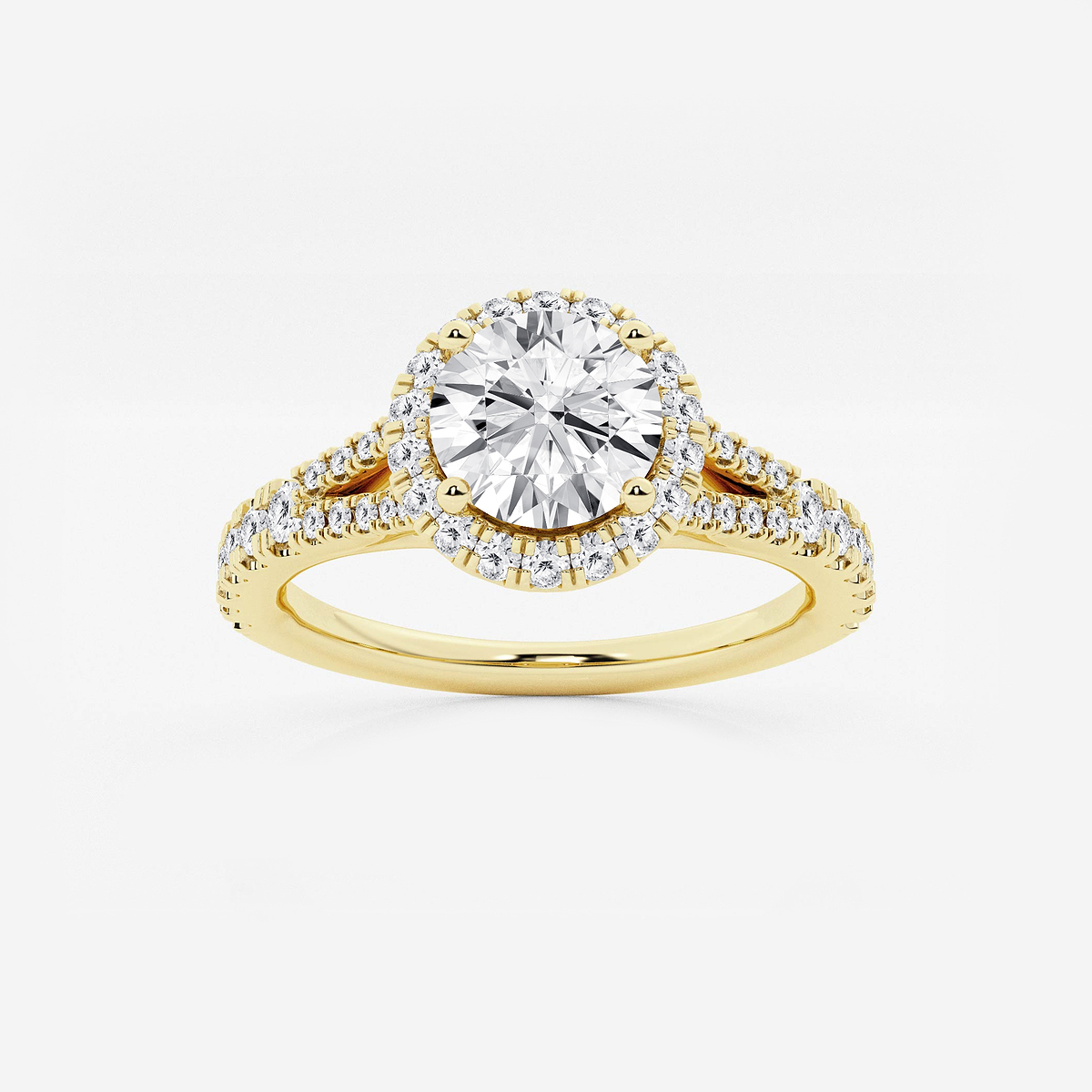 1 1/5 ctw Round Lab Grown Diamond Split Shank Halo Engagement Ring