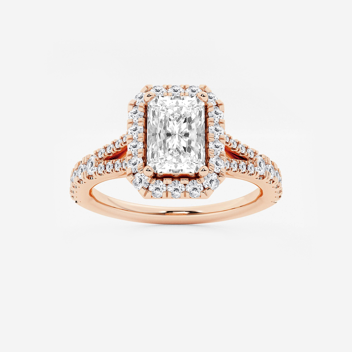 1 1/2 ctw Radiant Lab Grown Diamond Split Shank Halo Engagement Ring