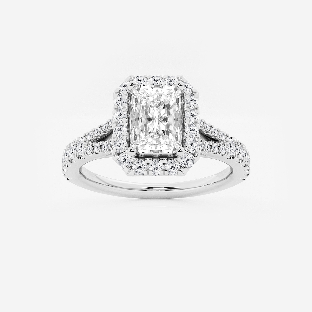 1 1/2 ctw Radiant Lab Grown Diamond Split Shank Halo Engagement Ring