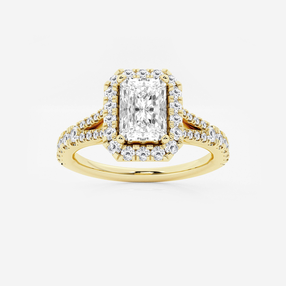 1 1/2 ctw Radiant Lab Grown Diamond Split Shank Halo Engagement Ring