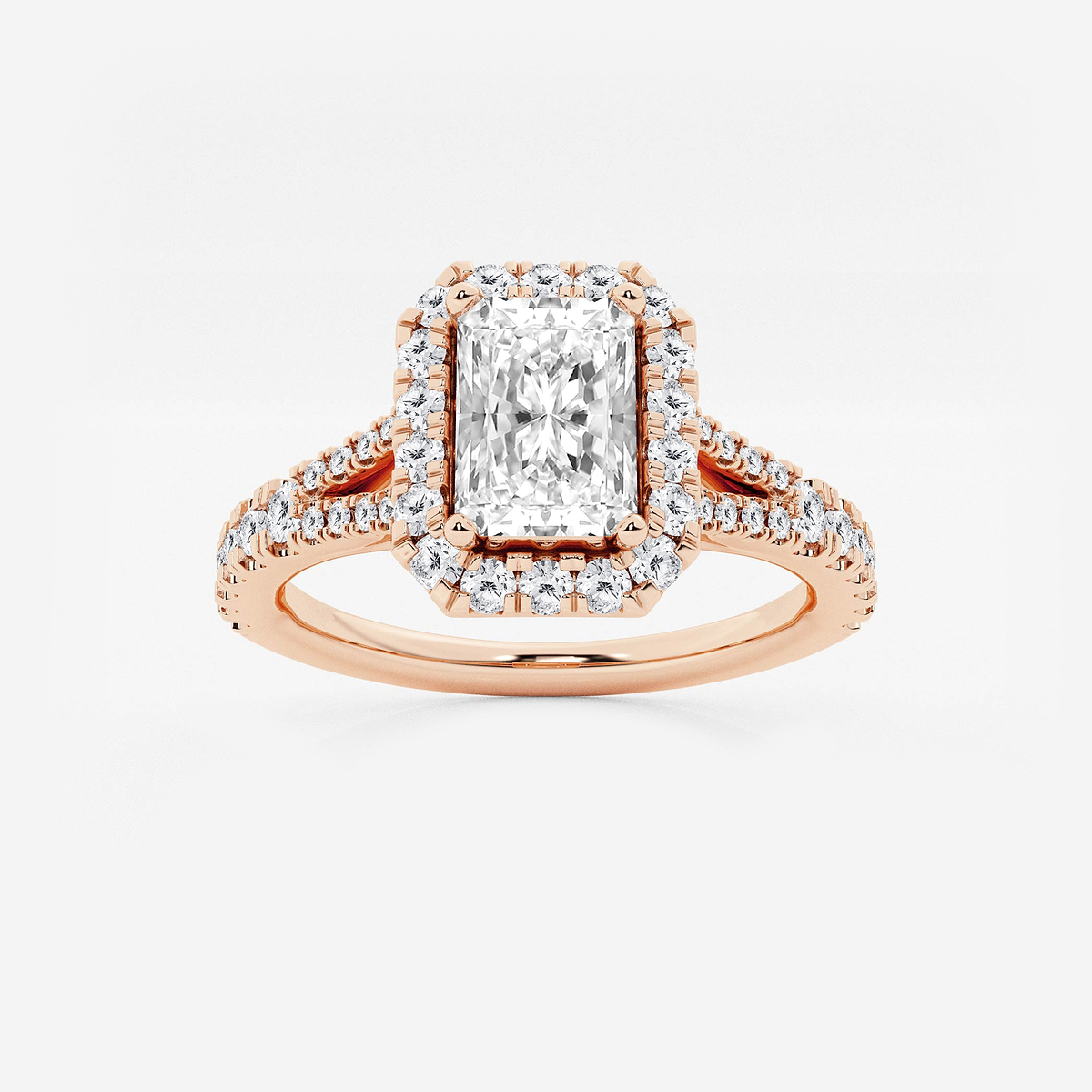 1 1/5 ctw Radiant Lab Grown Diamond Split Shank Halo Engagement Ring