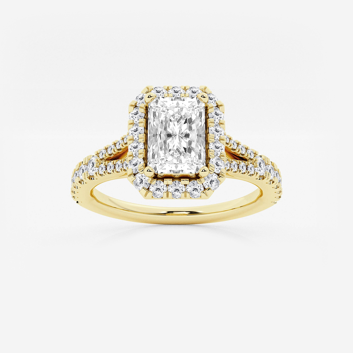 1 1/5 ctw Radiant Lab Grown Diamond Split Shank Halo Engagement Ring