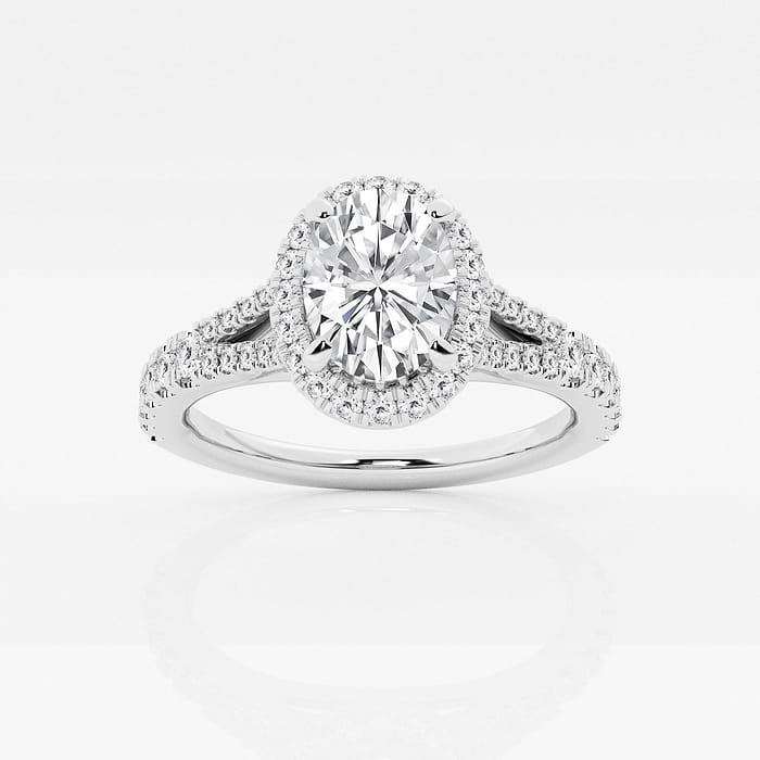 1 1/2 ctw Oval Lab Grown Diamond Split Shank Halo Engagement Ring