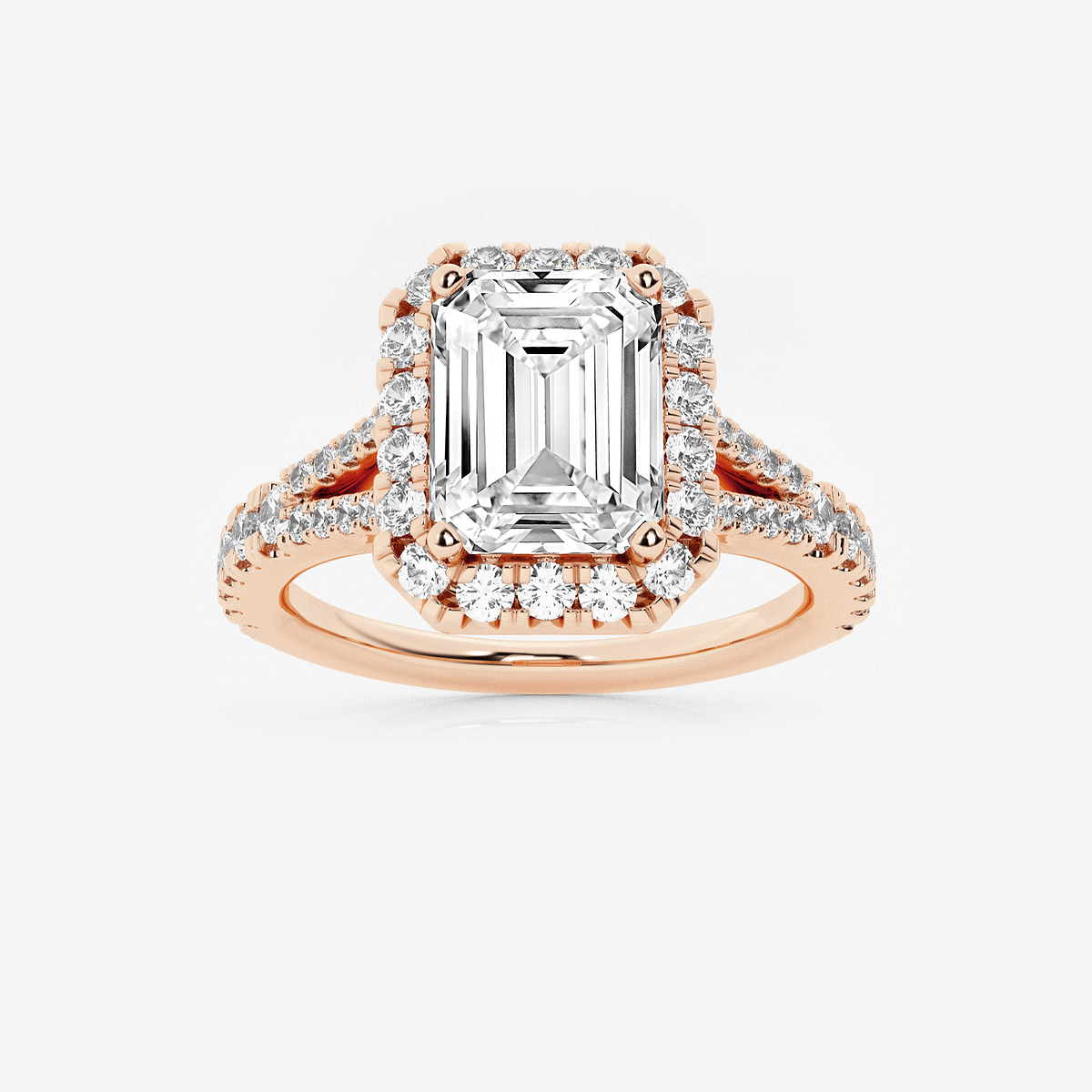2 5/8 ctw Emerald Lab Grown Diamond Split Shank Halo Engagement Ring