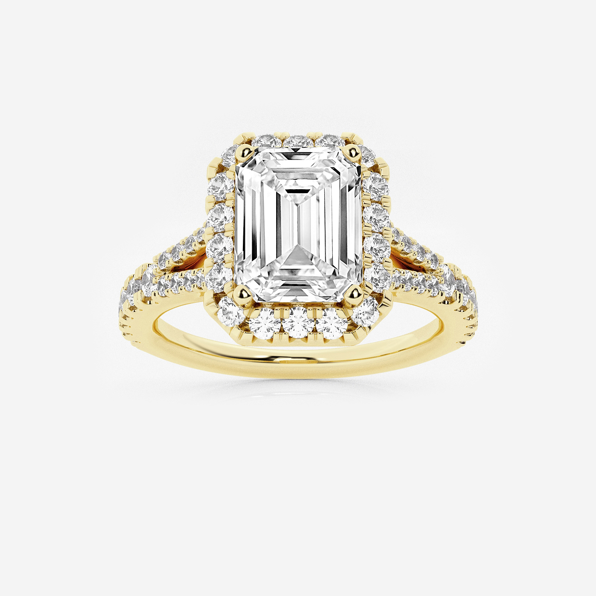 2 5/8 ctw Emerald Lab Grown Diamond Split Shank Halo Engagement Ring